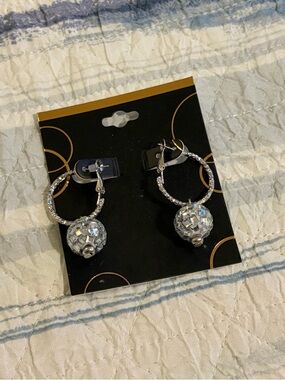 Silver Disco Ball Hoop Earrings
